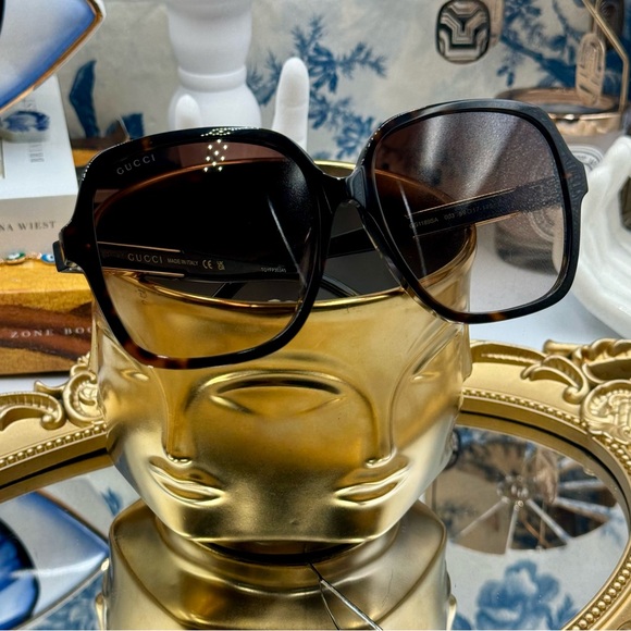 🆕 GUCCI 🧿NWOT GG1189003 Havana Oversized Rectangular Acetate Sunglasses - Picture 10 of 16